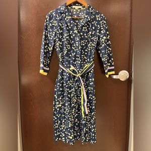 Boden blue, lavender, yellow dot and stripes midi shirt dress